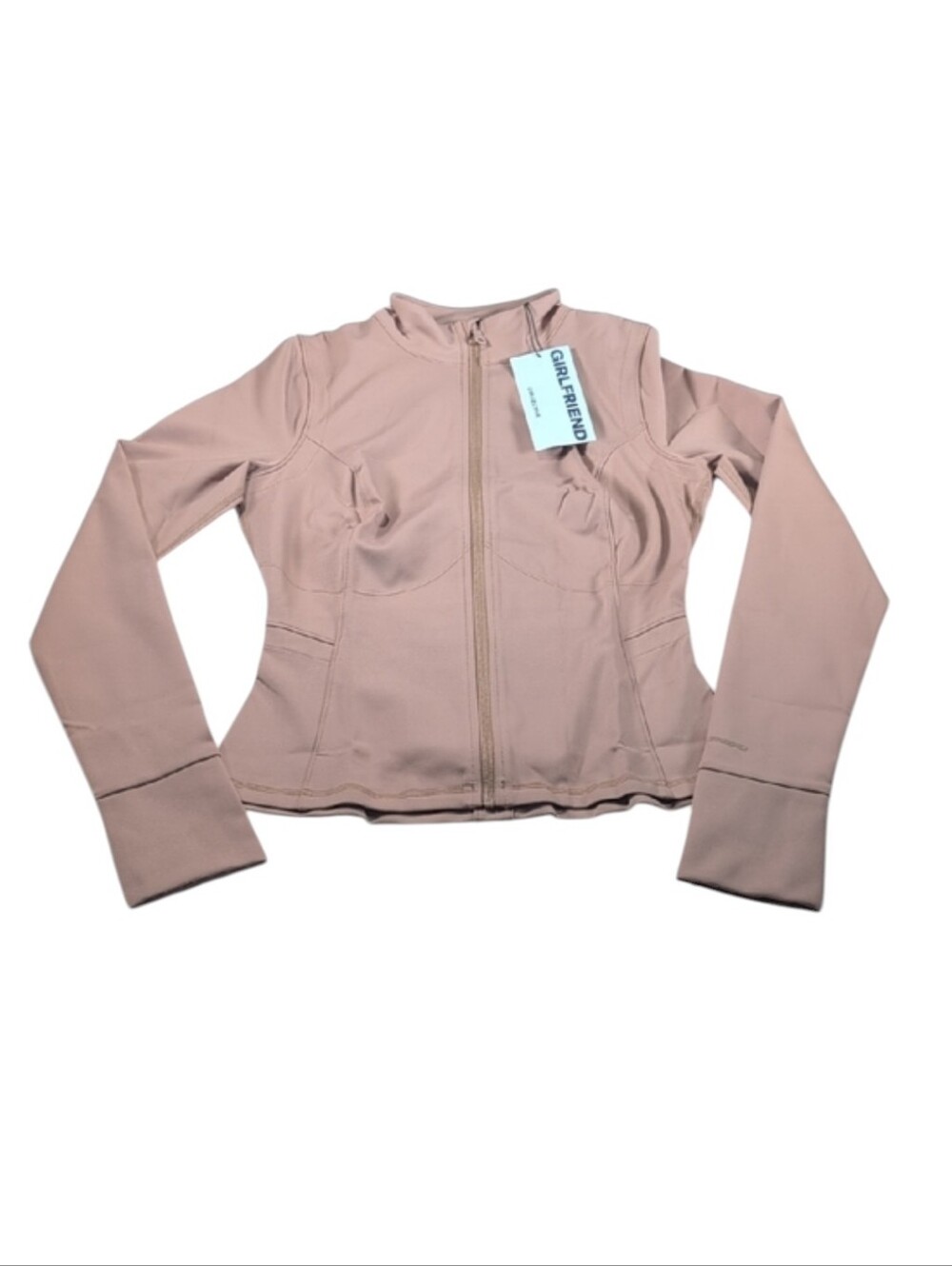 Girlfriend Collective Fitted Running Zip Up Jacket in Camel/Tan Size Medium